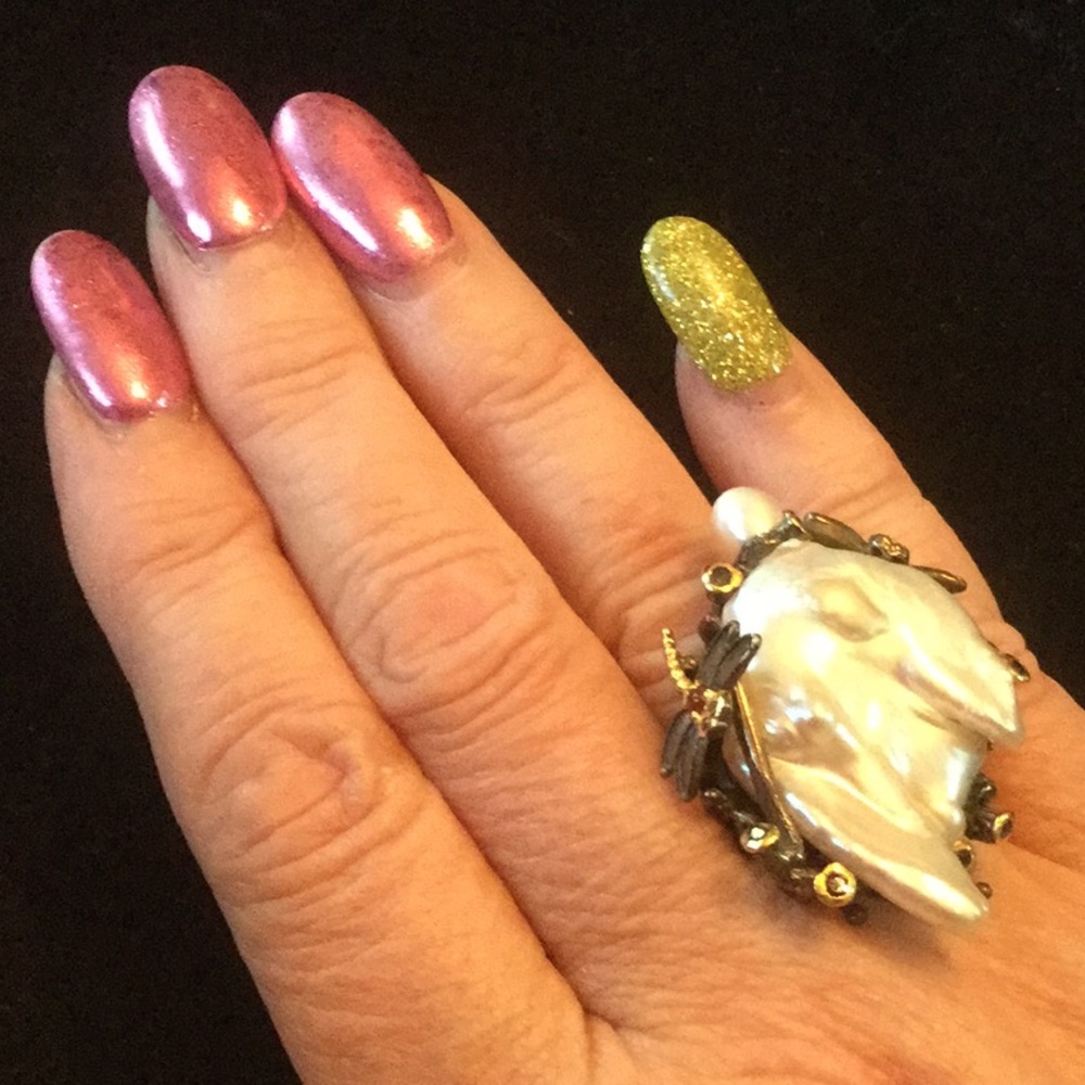 HOLD FOR Deborah  RARE, BAROQUE GENUINE PEARL & RUBY RING - Picture 4 of 8